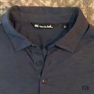 Mens TRAVIS MATHEW Long Sleeve  Polo Shirt Striped Blue  Large